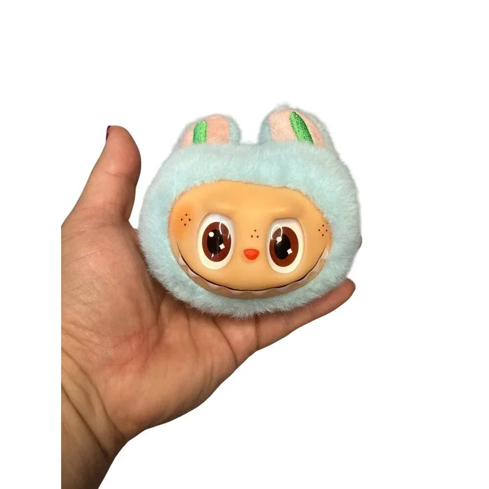 Labubu face keychain keyholder bag charm light blue Plush Toy Cute Doll Vinyl Do